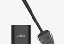 ASOBEAGE Brosse de Toilette en Silicone : Tête Flexible, Long Manche, Fixation Murale, Support à séchage Rapide pour Le Nettoyage de la Salle de Bain (Noir) – Le détail qui change tout au quotidien