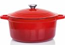 Cocotte Fonte Émaillée VeoHome Rouge 6L Ø28cm, Faitout Ultra Résistant,Marmite Compatible Induction/Gaz/Four, Cuisson Homogène, Saveurs Authentiques, Couvercle Relief – Le détail qui change tout au quotidien