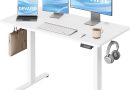 DEVAISE Bureau électrique réglable en Hauteur 120×60 cm, Bureau Assis-Debout avec Moteur Silencieux, Hauteur Réglable de 72 à 120cm, Table Informatique Ergonomique pour Bureau et Télétravail, Blanc – Le détail qui change tout au quotidien