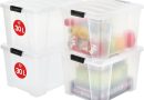 Iris Ohyama, Boite rangement plastique, Lot de 4 boites de 30L – HB-30 – Transparent, L43 x P35 x H25.5 cm – Le détail qui change tout au quotidien
