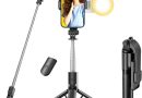 Perche à Selfie avec lumière d&rsquo;appoint,Trépied Smartphone,125CM Extensible Selfie Stick Trépied de Téléphone avec télécommande détachable et trépied Stable,Compatible avec iPhone/Samsung/Huawei – Le détail qui change tout au quotidien