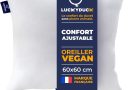 Luckyduck Oreiller Ajustable 60×60 – Confort Moelleux ou Ferme – Confort Modifiable – Enveloppe Percale Coton – Soutien Personnalisé – Lavable en Machine – Le détail qui change tout au quotidien