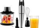 6 en 1 Mixeur Plongeant Puissant 1200W Vitesse Réglable Mélangeur à Main Multifonction en Acier Inoxydable avec Fonction Anti-éclaboussures pour Mélanger les Légumes les Glaces et de la Confiture etc – Le détail qui change tout au quotidien