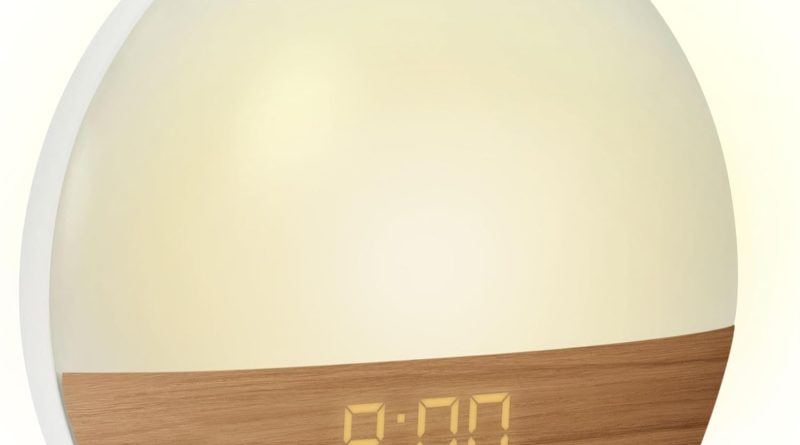 mooov 477356 Réveil simulateur d&rsquo;aube Lumiere Progressive sur Secteur – Luminothérapie Eclairage Blanc ou Couleur – Charge Port USB-A – Effet Naturel Bois – Le détail qui change tout au quotidien
