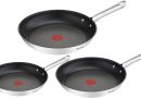 Tefal Duetto Lot de 3 poêles 20/24/28 cm, Induction, Acier inoxydable, Revêtement antiadhésif, Thermo-Spot, Cuisson saine, Saisie parfaite A704S363 – Le détail qui change tout au quotidien