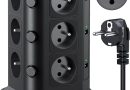KOOSLA 12 Prises 2P+T de Type-E (France) Tour Multiprise avec 6 Ports USB(4000W/16A), Multiprise Electrique parafoudre et surtension, 3 Interrupteur Individuel, 2M Cordon, Noir – Le détail qui change tout au quotidien