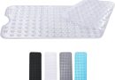 Zuvo Tapis de Bain Antidérapant | Extra Long 100 x 40 cm | Ventouses Puissantes & Anti-Moisissure | Lavable en Machine | Sécurisé pour Enfants & Seniors | Transparent, Claire – Le détail qui change tout au quotidien