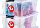 Iris Ohyama, Boite Rangement Plastique avec Couvercle, 15L, Lot de 4, Transparent, Clips de Fermeture, Empilable, Organisation, Bureau, Sans BPA, Caisse Rangement Plastique, Bac, NTB-15 – Le détail qui change tout au quotidien