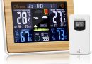AOZBZ Station météo numérique sans Fil avec capteur extérieur – avec Heure, Date, température, humidité, baromètre, Alarme, Affichage des Phases de Lune, thermomètre Multifonction (Noir)… – Le détail qui change tout au quotidien