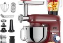6 en 1 Robot Pâtissier – 2000W – Av. Hachoir à Viande, Mixeur 1,5L, Cutter, Accessoires – Robot Cuisine Multifonctions Av. 6,2L Bol Mélangeur, Fouet, Crochet Pétrisseur, Batteur (Rouge) – Le détail qui change tout au quotidien