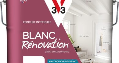 V33 Peinture blanche mur et plafond mat – multi-supports – monocouche – BLANC RENOVATION®, 5L – Le détail qui change tout au quotidien