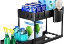 Puricon Lot de 1 Rangement sous Évier à 2 Étages, Organisateur Cuisine avec Tiroirs Amovibles, Rangement Coulissant sous Évier, Organisateur Placard, Étagère, Panier Coulissant pour Cuisine -Noir – Le détail qui change tout au quotidien