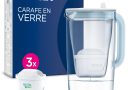 BRITA Carafe Filtrante Verre Bleue (2,5l) incl 3 filtres à eau robinet MAXTRA PRO Pure Performance réduit PFAS*, calcaire, chlore, certaines impuretés et métaux indicateur temps et volume versé – Le détail qui change tout au quotidien