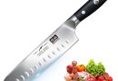 SHAN ZU Couteau Santoku Couteaux de Cuisine Acier Inoxydable Allemand Couteau Japonais 18CM Couteau de Chef Professionnel, Manche en Bois Pakka, Lame Super Tranchante – Le détail qui change tout au quotidien