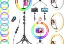 GerTong 11.5 » Ring Light avec Trépied Grand, Anneau Lumineux Professionnel avec 40 RVB Mode 13 Niveaux pour Youtube/Maquillage, LED Lampe Anneau Lumière Flashs pour Appareils Photo – Le détail qui change tout au quotidien