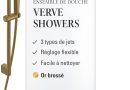 Villeroy & Boch Verve Showers système douche – ensemble douche avec support douchette à main régl. – Douchette main 3 types de jets – Système douche facile à entretenir, facile à monter – Brushed Gold – Le détail qui change tout au quotidien
