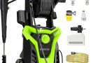 Nettoyeur Haute Pression, 2000W 160Bar Pression de Travail, Débit 540L/H Nettoyeur Haute Pression Mobile avec Buse Réglable, pour Voitures, Clôtures, Terrasses | INCL. 8m de Tuyau (Noir Vert) – Le détail qui change tout au quotidien