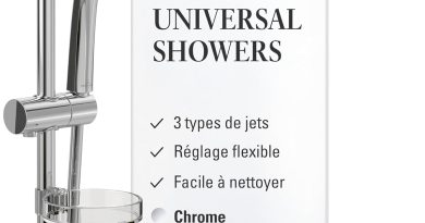 Villeroy & Boch Verve Showers système de doucher – Barre de douche et douchette à main 3 types de jets – Support de douchette à main – Anti-calcaire – Système de douche facile à monter – Chrome – Le détail qui change tout au quotidien