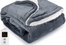 Couverture Chauffante 160×130 CM, Double Flanelle Polaire Sherpa Lavable en Machine, Minuterie 9h et 10 Réglages de Chaleur, Couverture Chauffante 2 Places pour Canapé-Lit De Bureau – Le détail qui change tout au quotidien