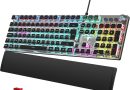 TECURS Clavier Gaming Mécanique – Clavier Gamer Programmable avec Repose-Poignet Magnétique, Switchs Rouges, 19 Modes LED, Touches Multimédia, Clavier AZERTY PC/Wins/PS4 – Le détail qui change tout au quotidien