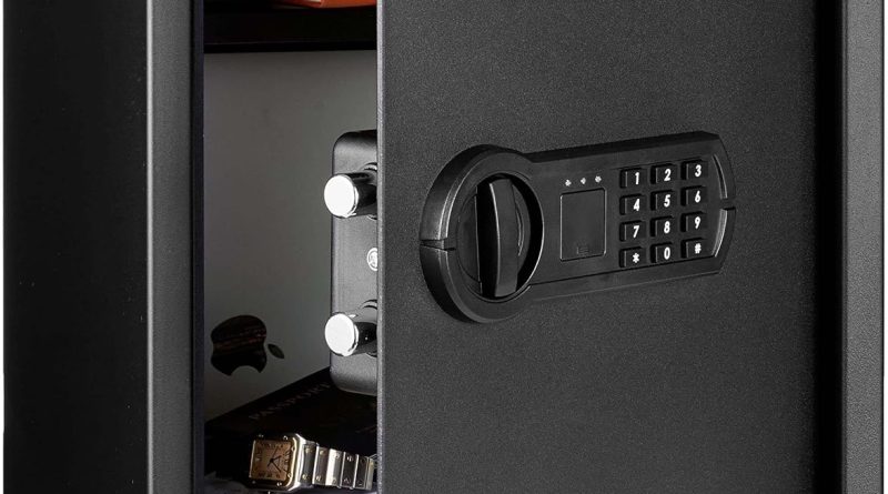 Amazon Basics Coffre-fort électronique en acier avec serrure à clavier numérique programmable pour rangement de bijoux, argent, objets de valeur, 51 litres, 35 cm W x 33 cm D x 50 cm H, Noir – Le détail qui change tout au quotidien