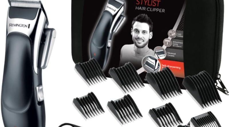 Remington Tondeuse Cheveux [Kit Coiffeur Professionnel] Stylist Noir & Argent (Lames Céramique Auto-Affûtées, Secteur/Sans fil-Batterie Lithium, 8 Sabots, Mallette pro + accessoires) Tondeuse HC363C – Le détail qui change tout au quotidien