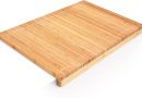 Relaxdays 10014640 Planche à découper en bambou Tranchoir Planchette ustensile de cuisine avec rigole pour le jus et rebord couteau plan de travail stable H x l x P: 5 x 56 x 38 cm, nature – Le détail qui change tout au quotidien