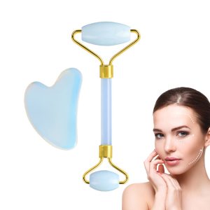 Rouleau De Massage Facial Opale, Ensemble De Grattoir De Gouache, Pierre De Gouache De Jade, Outil De Levage Du Visage, Masseur Pour Le Visage, Grattoir De GuaSha Anti-rides