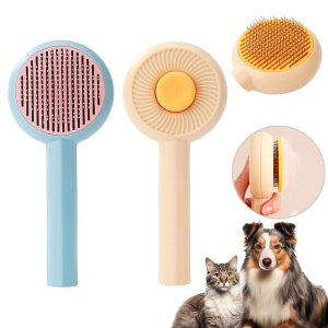 Brosses de toilettage pour chats et chiens, brosse nettoyante pour poils d'animaux, brosse de massage pour chats et chiens avec bouton autonettoyant, brosse démêlante pour éliminer les nœuds et les poils morts